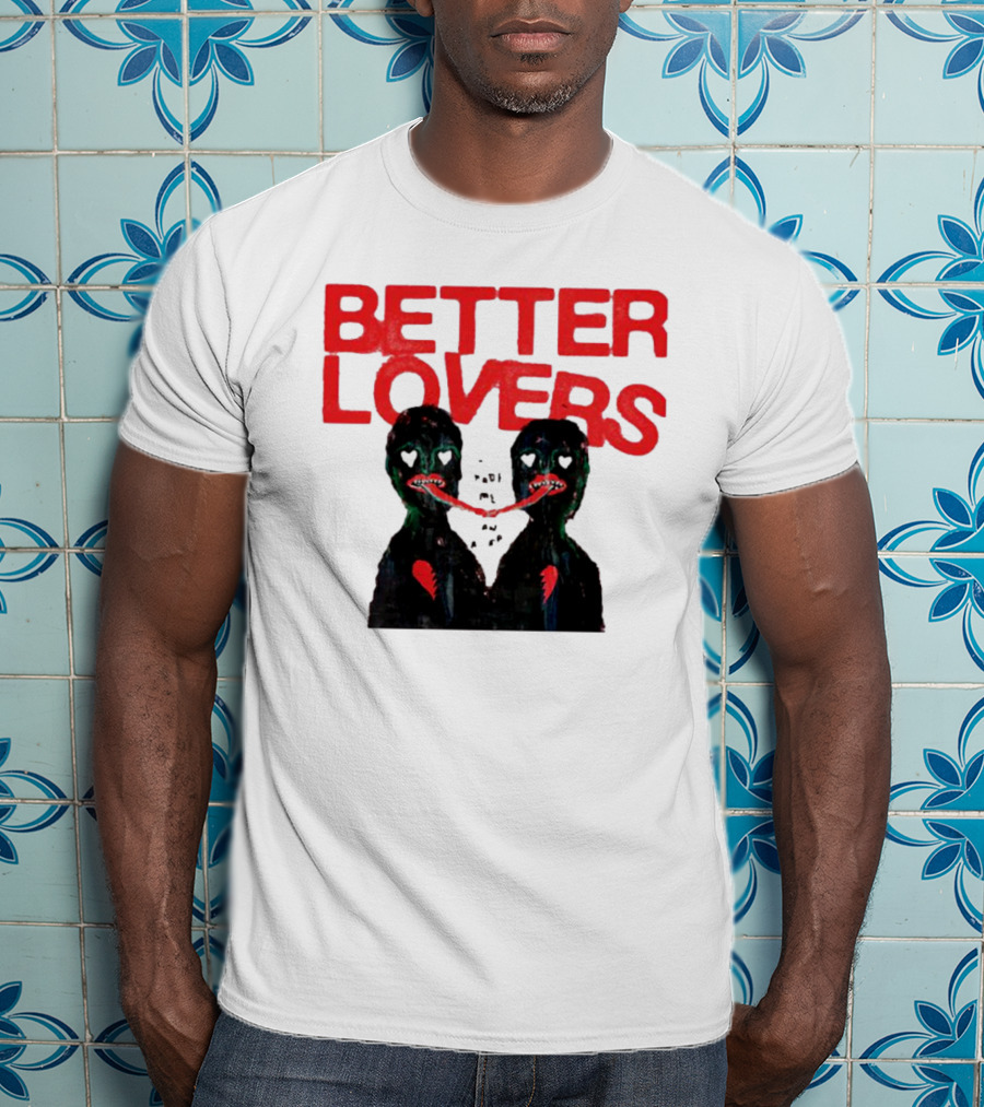 Better Lovers Distorted Figures With Textured Red Letters T-Shirt