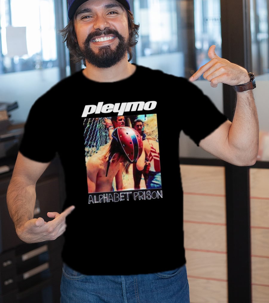 Pleymo Alphabet Prison Helmeted Figure By Fence T-Shirt