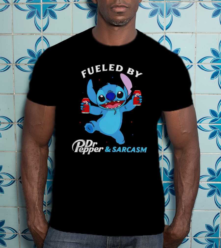Fueled By Dr Pepper And Sarcasm Stitch Holding Cans T-Shirt