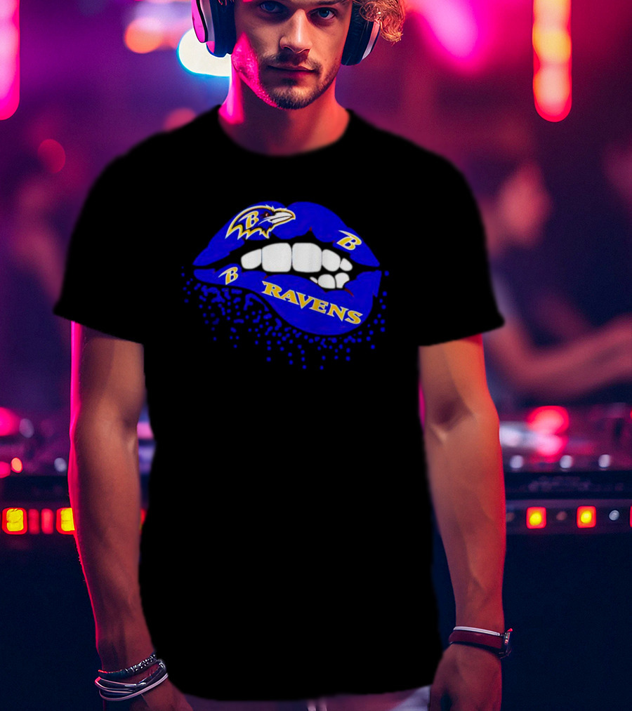 Baltimore Ravens B Lip Logo Blue And White Fan T-Shirt