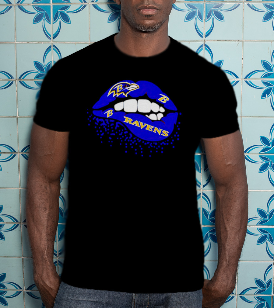 Baltimore Ravens B Lip Logo Blue And White Fan T-Shirt