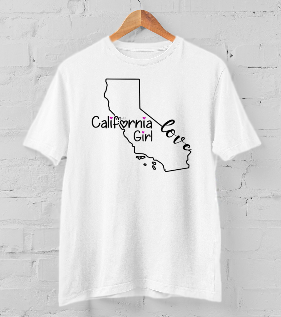 California Girl Love Map With Hearts T-Shirt