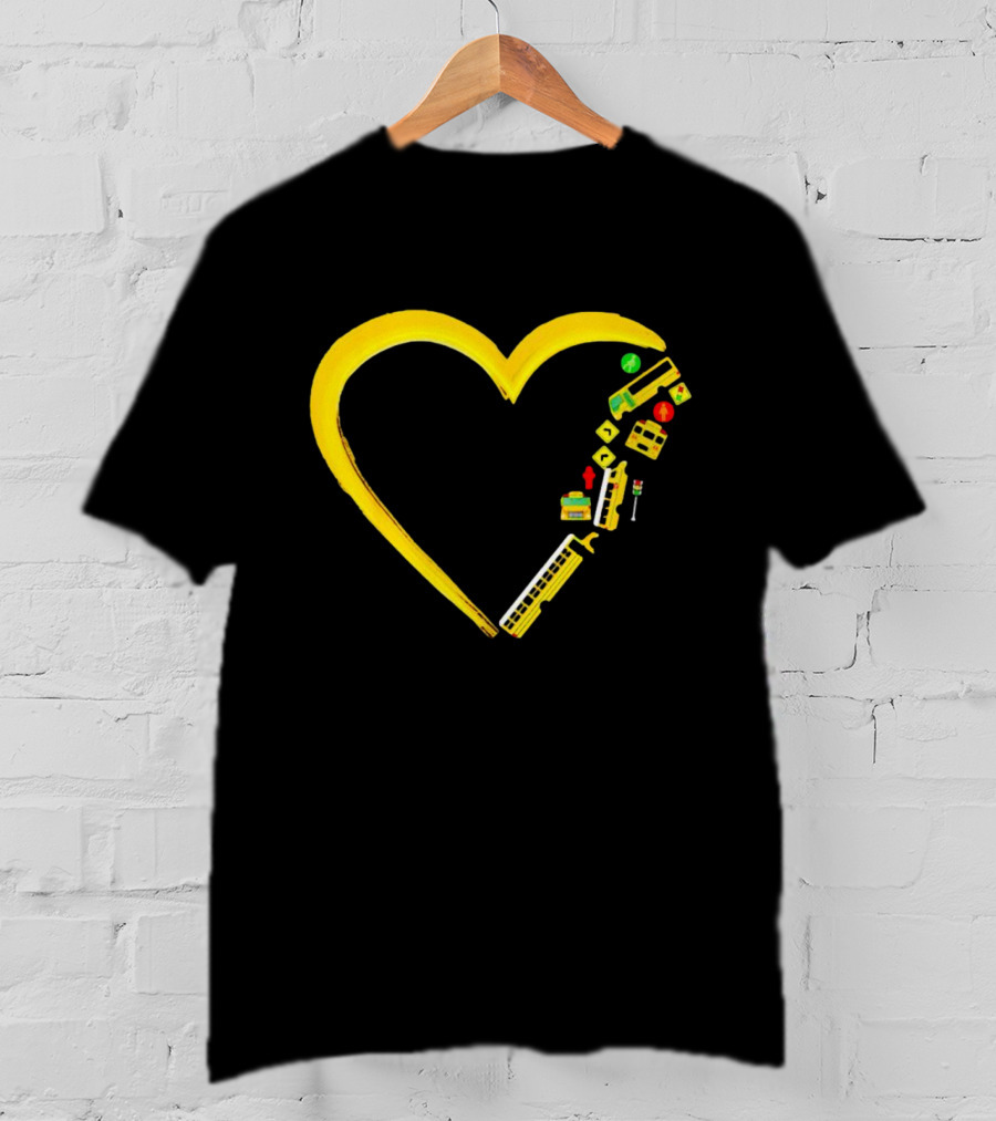 School Bus Driver Heart Traffic Sign And School Crossing T-Shirt
