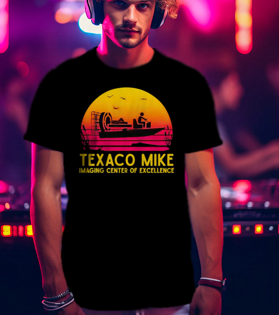 Texaco Mike Imaging Center Of Excellence Airboat Sunset Scene T-Shirt