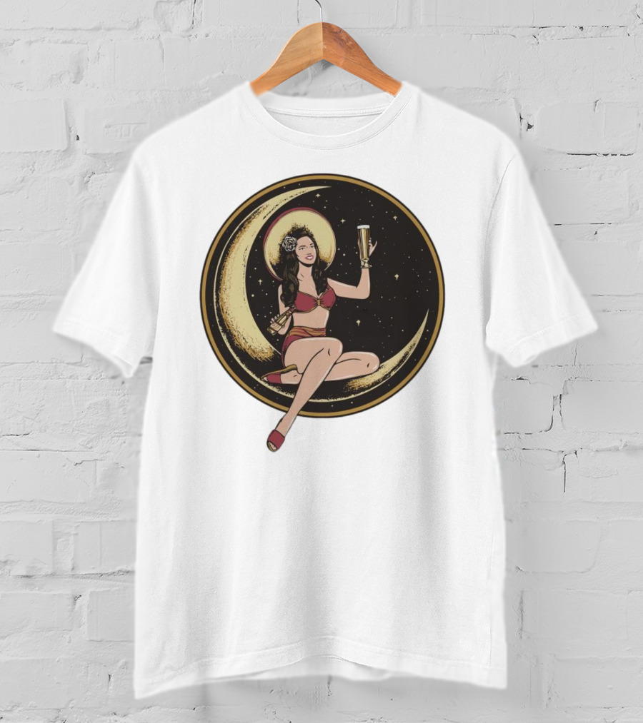 Moon Lady With Beer In Red Bikini Sitting On Crescent T-Shirt