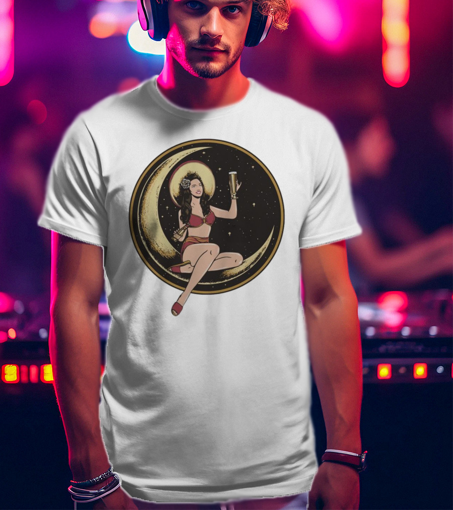 Moon Lady With Beer In Red Bikini Sitting On Crescent T-Shirt