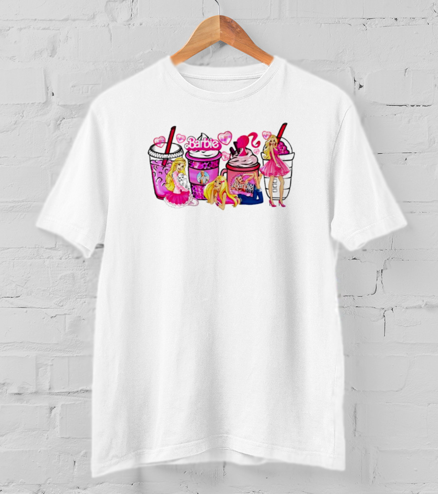 Barbie Coffee Cups Baby Girl Doll Fashion Heart T-Shirt