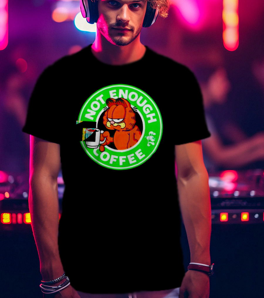 Garfield Not Enough Coffee Circular Green Badge Mood T-Shirt