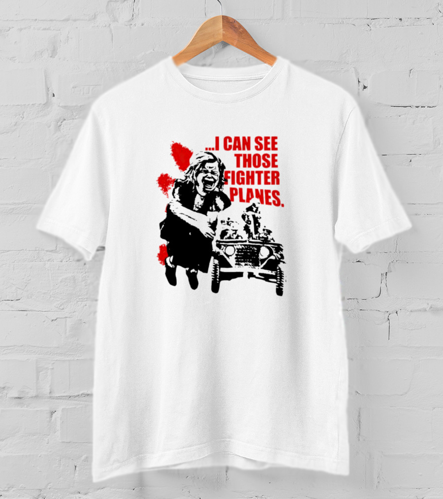 I Can See Those Fighter Planes Red Graffiti Style Jeep Rider T-Shirt
