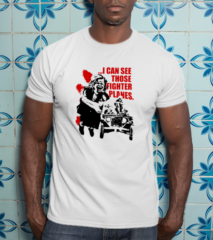 I Can See Those Fighter Planes Red Graffiti Style Jeep Rider T-Shirt