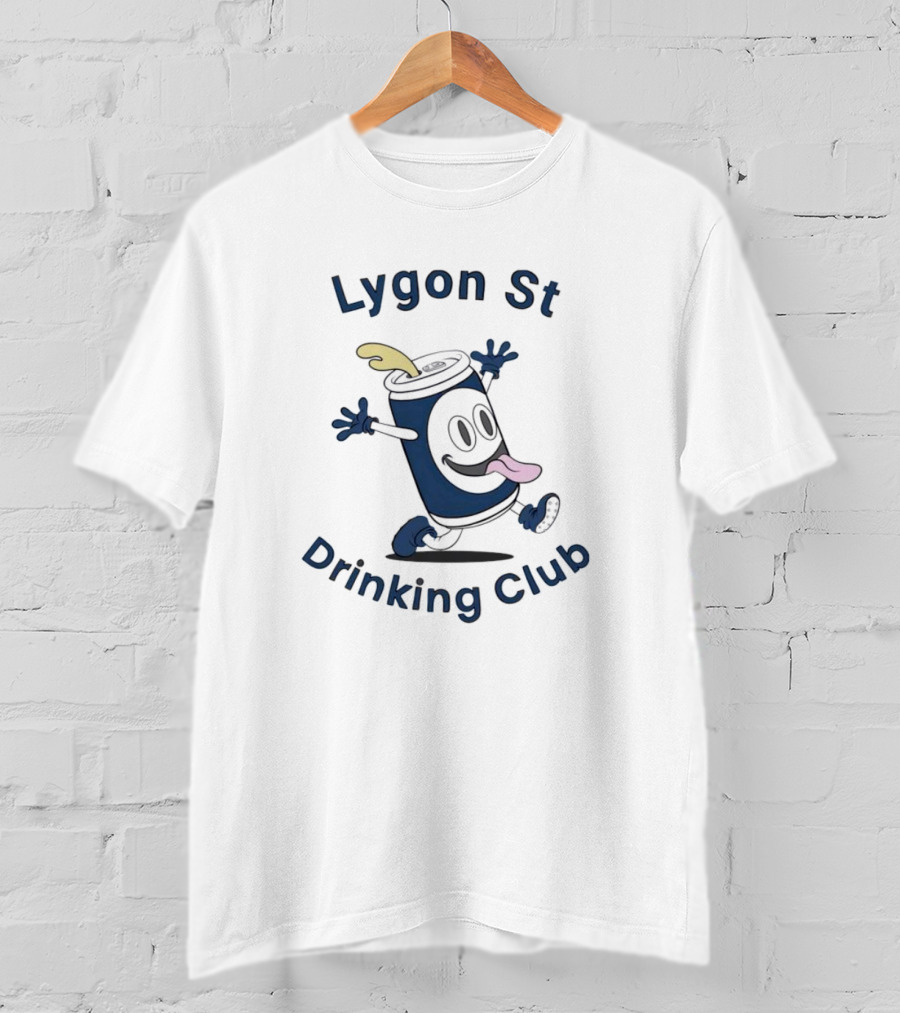 Lygon St Drinking Club Can Character With Playful Expression And Tongue Out T-Shirt