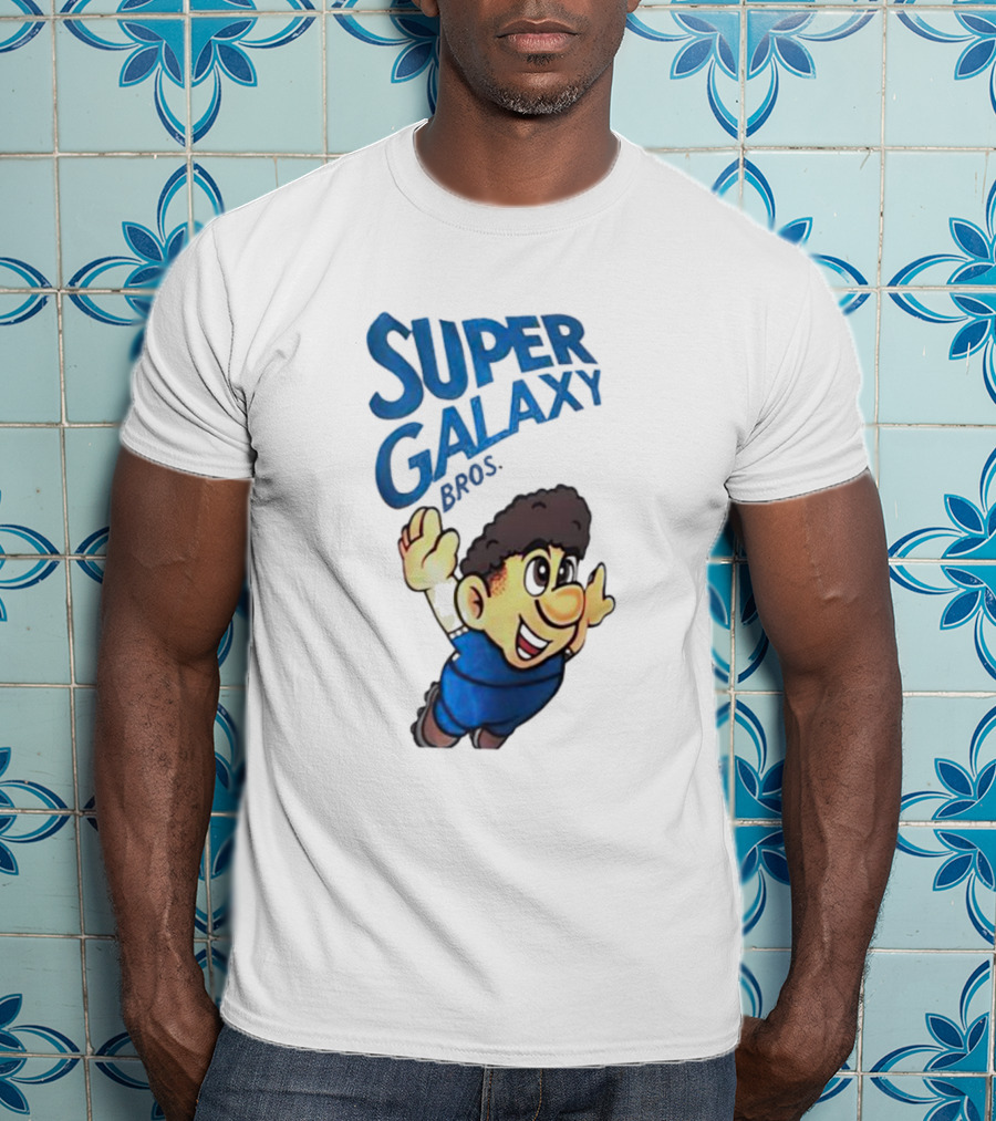 Super Galaxy Bros Flying Character In Blue T-Shirt