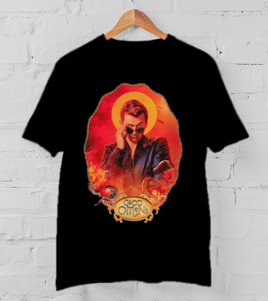 Good Omens Crowley With Flames And Serpent Halo T-Shirt
