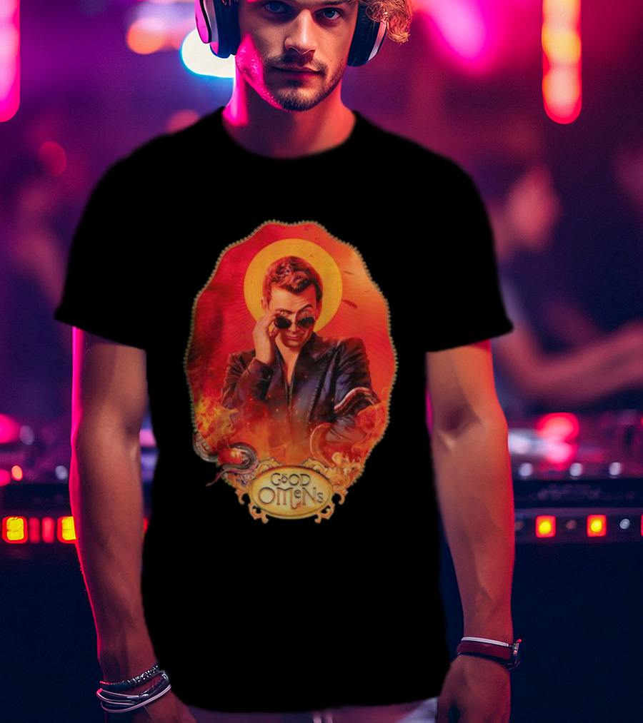 Good Omens Crowley With Flames And Serpent Halo T-Shirt