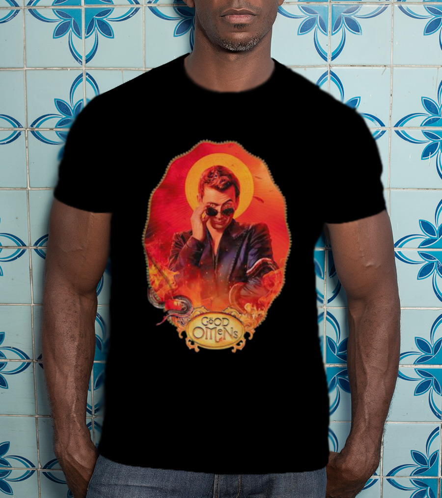 Good Omens Crowley With Flames And Serpent Halo T-Shirt