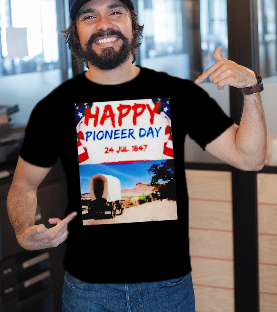 Happy Pioneer Day 24 Jul 1847 Covered Wagon Desert Scene T-Shirt