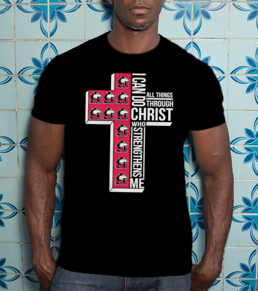 NIU Huskies I Can Do All Things Through Christ Who Strengthens Me Cross T-Shirt