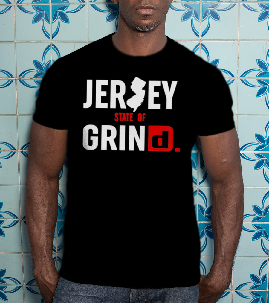 Jersey State Of Grind New Jersey Map Outline Typography T-Shirt