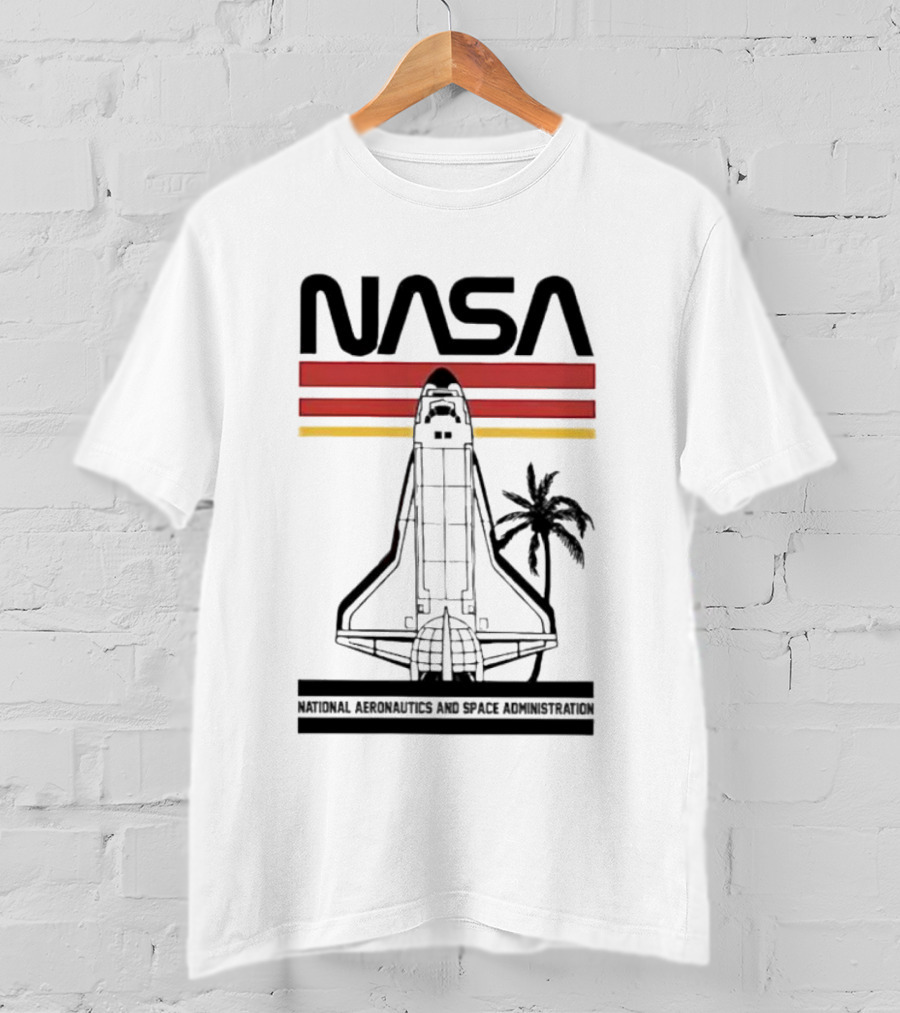 NASA National Aeronautics And Space Administration Shuttle Palm Retro Stripes T-Shirt