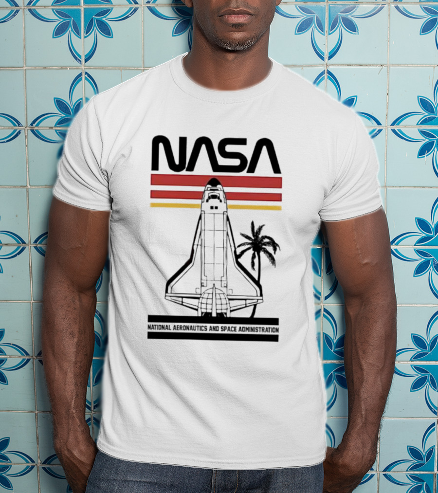 NASA National Aeronautics And Space Administration Shuttle Palm Retro Stripes T-Shirt