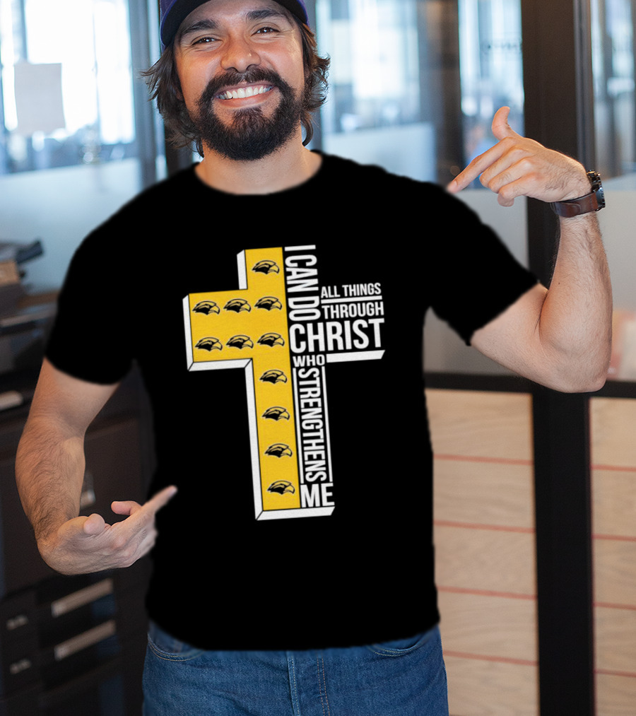 Southern Miss Golden Eagles I Can Do All Things Through Christ Who Strengthens Me Cross T-Shirt