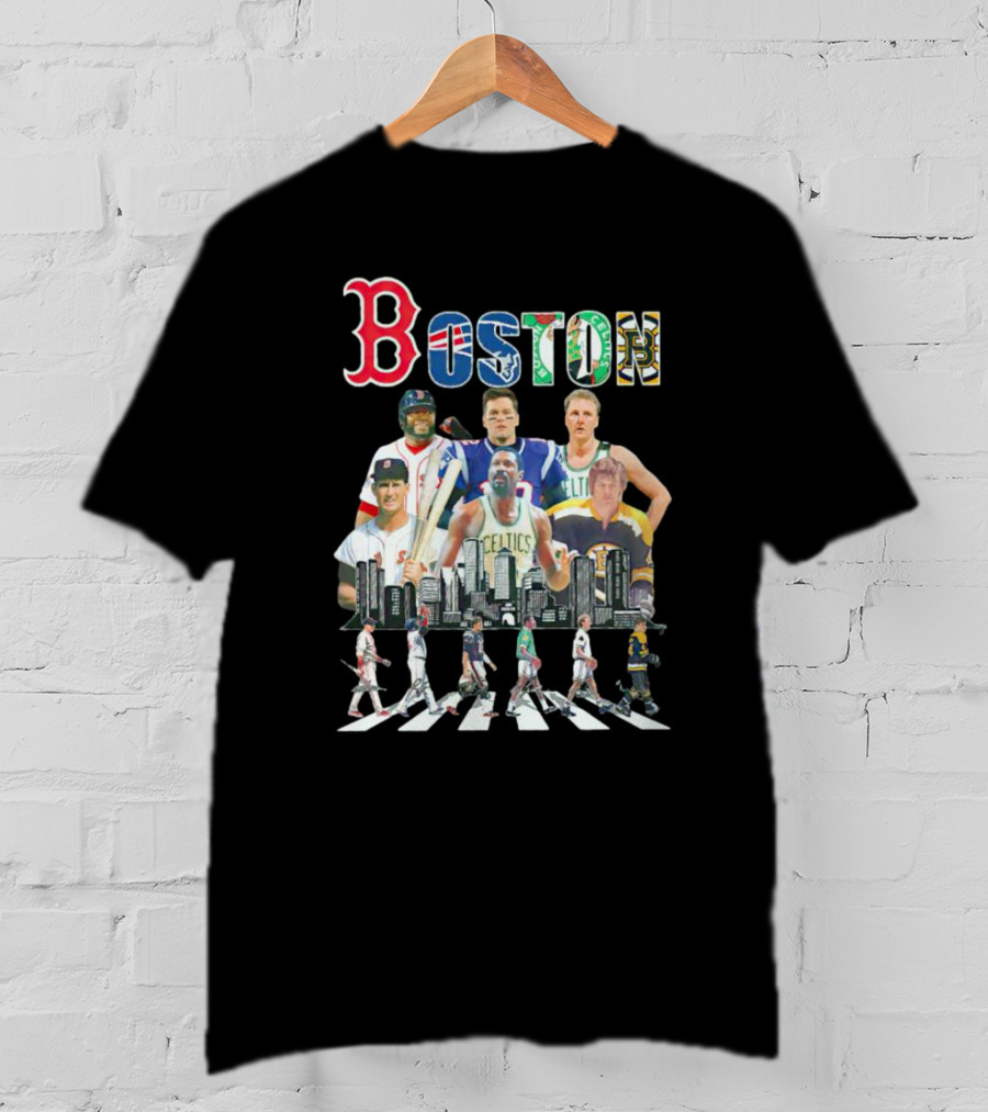 Boston Sports Team Legends Cityscape Players Signatures T-Shirt