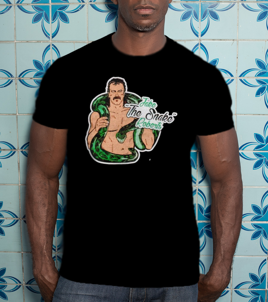 Jake The Snake Roberts Holding Green Serpent T-Shirt