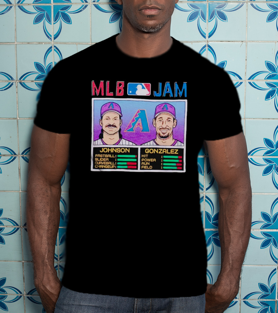 MLB Jam Arizona Diamondbacks Johnson Gonzalez Fastball Slider Curveball Changeup Hit Power Run Field T-Shirt