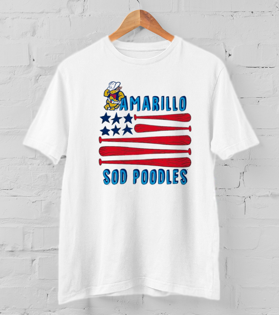 Amarillo Sod Poodles American Flag With Baseball Bats And Stars T-Shirt