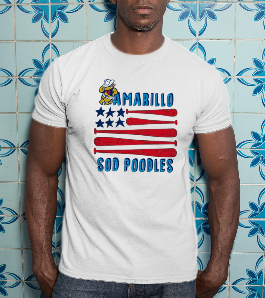 Amarillo Sod Poodles American Flag With Baseball Bats And Stars T-Shirt