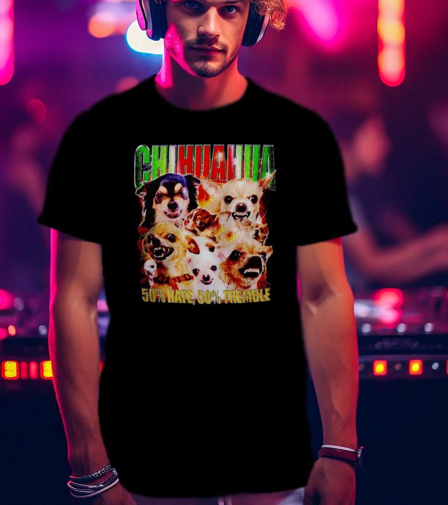 Chihuahua 50% Hate 50% Tremble Multicolor Fierce Expression T-Shirt