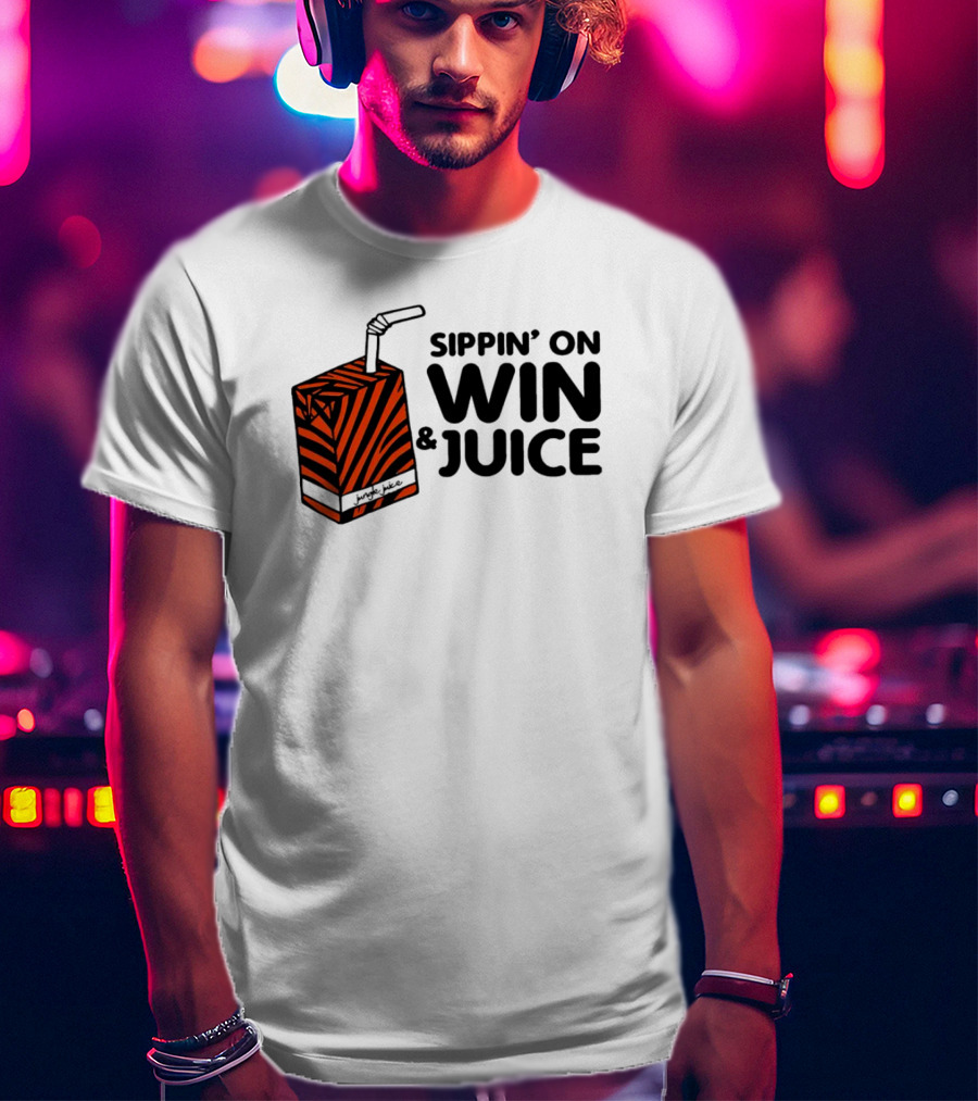 Cincinnati Bengals Sippin’ On Win And Juice With Tiger Stripes Box T-Shirt