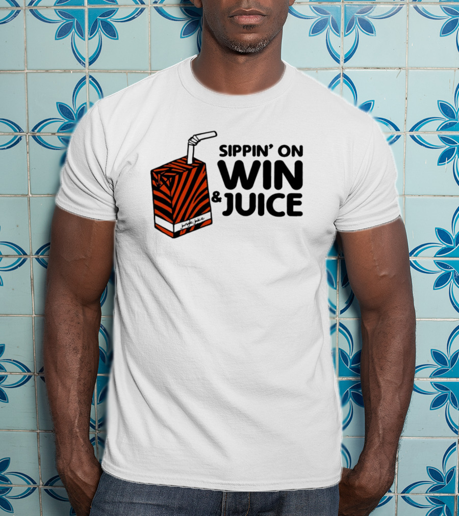 Cincinnati Bengals Sippin’ On Win And Juice With Tiger Stripes Box T-Shirt