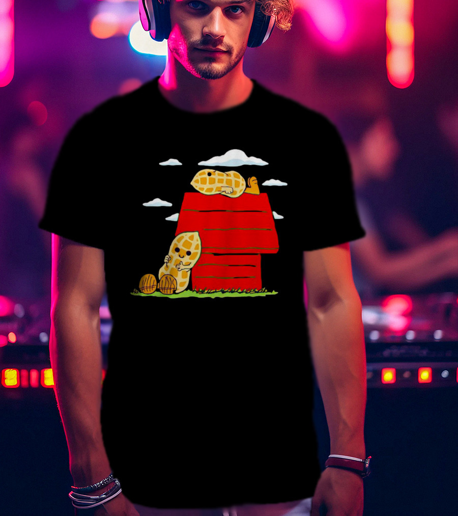 Peanuts Mashup Snoopy Red House Peanut Characters On Doghouse T-Shirt