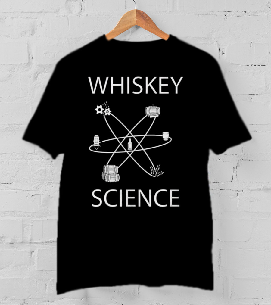WHISKEY SCIENCE Molecular Diagram With Barrels And Distillation Elements T-Shirt