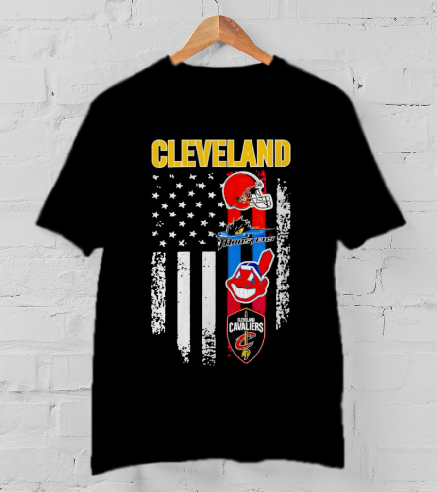 Cleveland Browns Monsters Guardians Cavaliers American Flag Sports T-Shirt