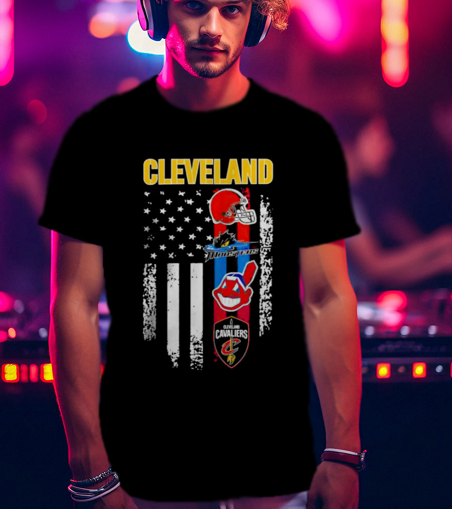 Cleveland Browns Monsters Guardians Cavaliers American Flag Sports T-Shirt