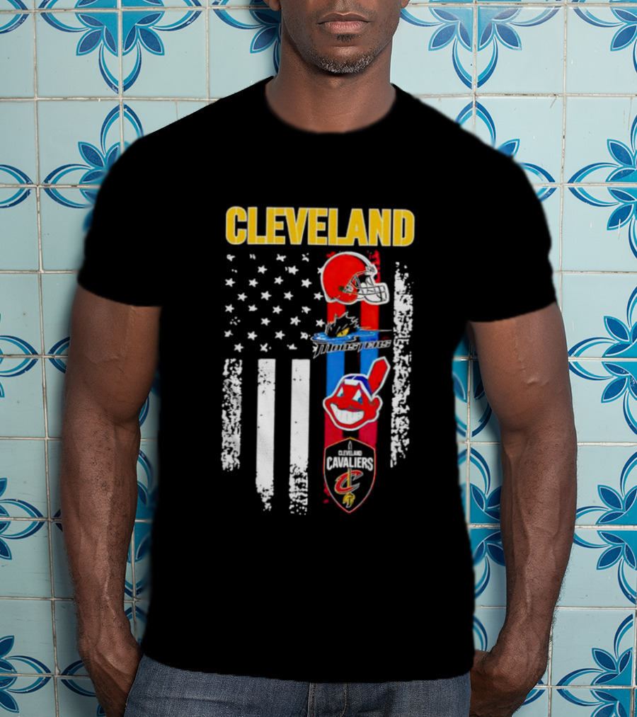 Cleveland Browns Monsters Guardians Cavaliers American Flag Sports T-Shirt
