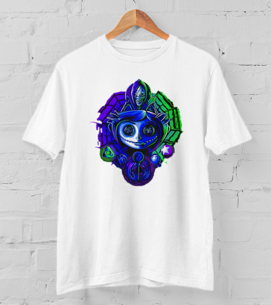Coraline I'm Trapped Horror Neon Web And Buttons T-Shirt