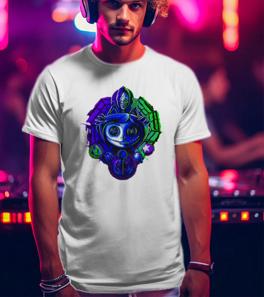 Coraline I'm Trapped Horror Neon Web And Buttons T-Shirt