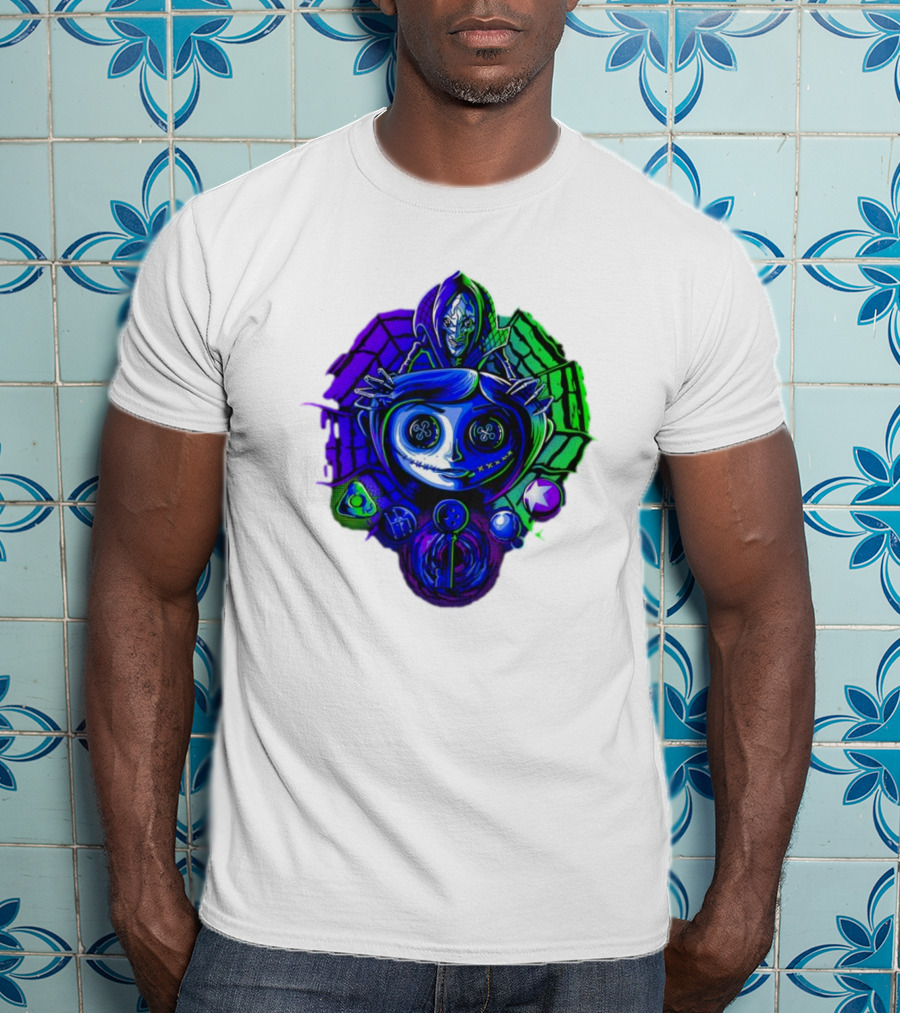 Coraline I'm Trapped Horror Neon Web And Buttons T-Shirt