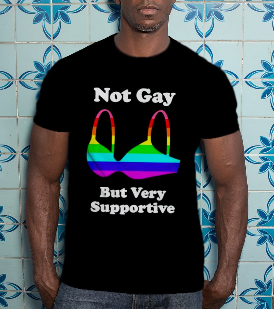 Not Gay But Very Supportive Rainbow Bra T-Shirt