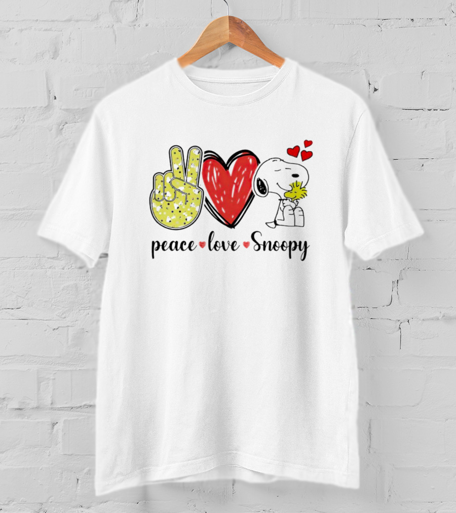 Peace Love Snoopy Hug Woodstock T-Shirt