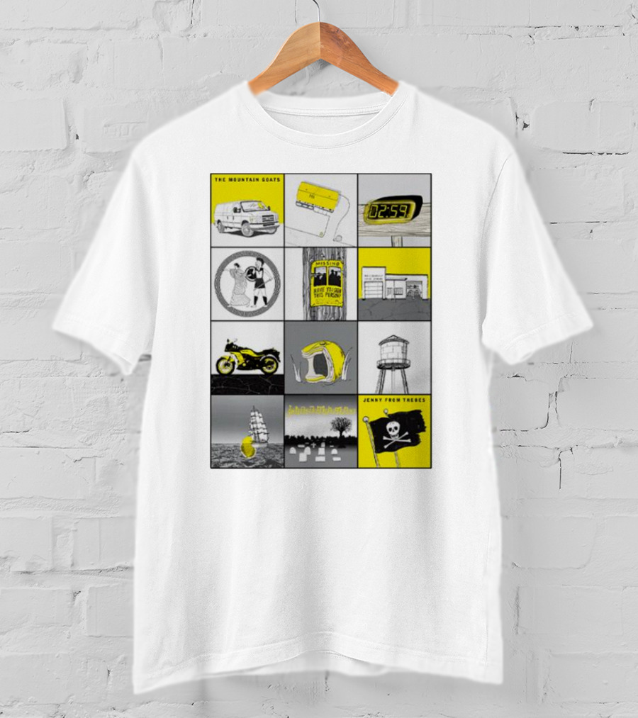 The Mountain Goats Jenny From Thebes Album Art Collage With Van Cassette Clock Sports Motorcycle Tree Water Tower Pirate Ship T-Shirt