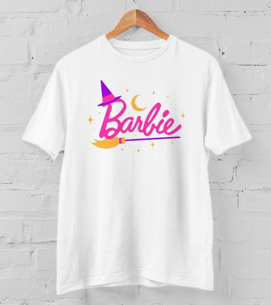 Barbie Witch Broomstick Moon Stars Halloween T-Shirt