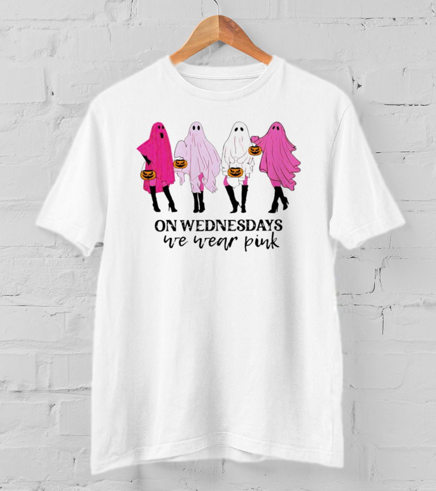 On Wednesdays We Wear Pink Ghost Costumes Halloween T-Shirt