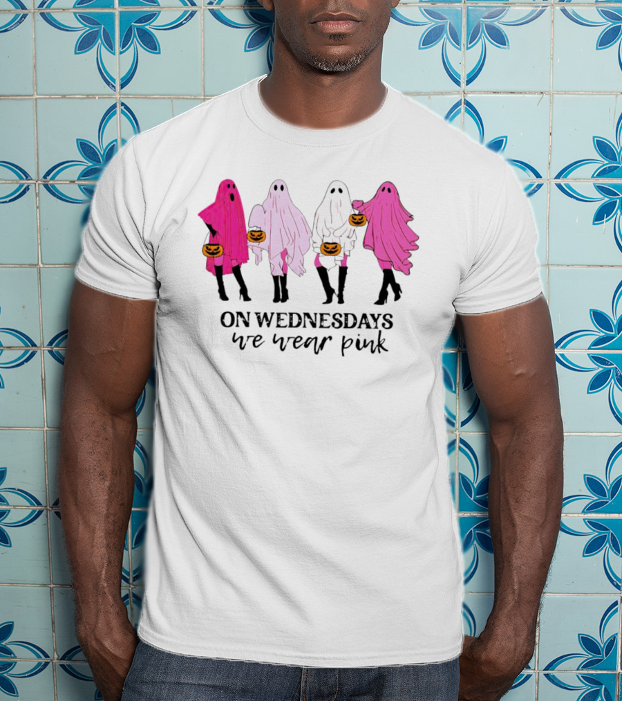 On Wednesdays We Wear Pink Ghost Costumes Halloween T-Shirt