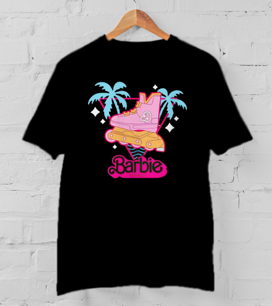 Barbie Rollerblade Movie Pink Skate And Palm Trees T-Shirt