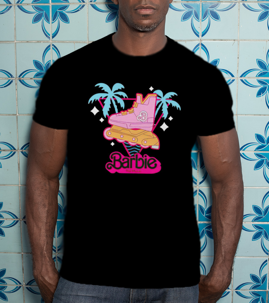 Barbie Rollerblade Movie Pink Skate And Palm Trees T-Shirt