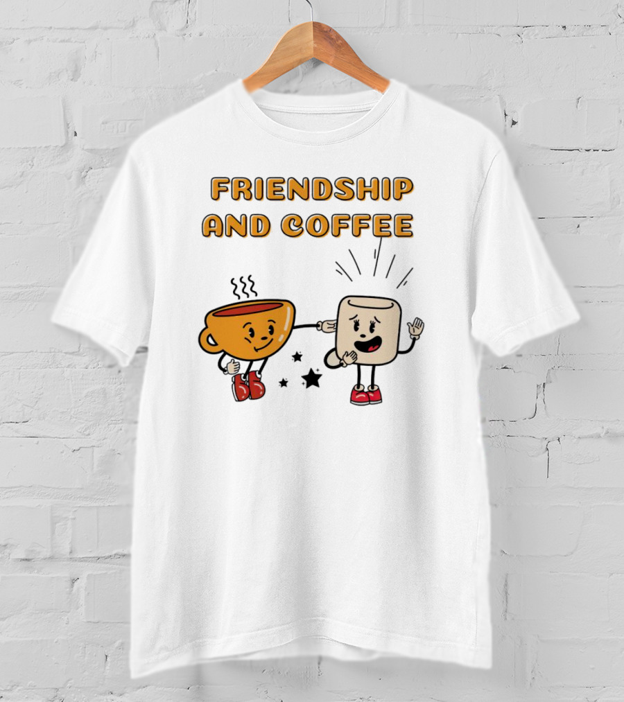 Friendship And Coffee Cup And Marshmallow Characters Celebrating Together T-Shirt